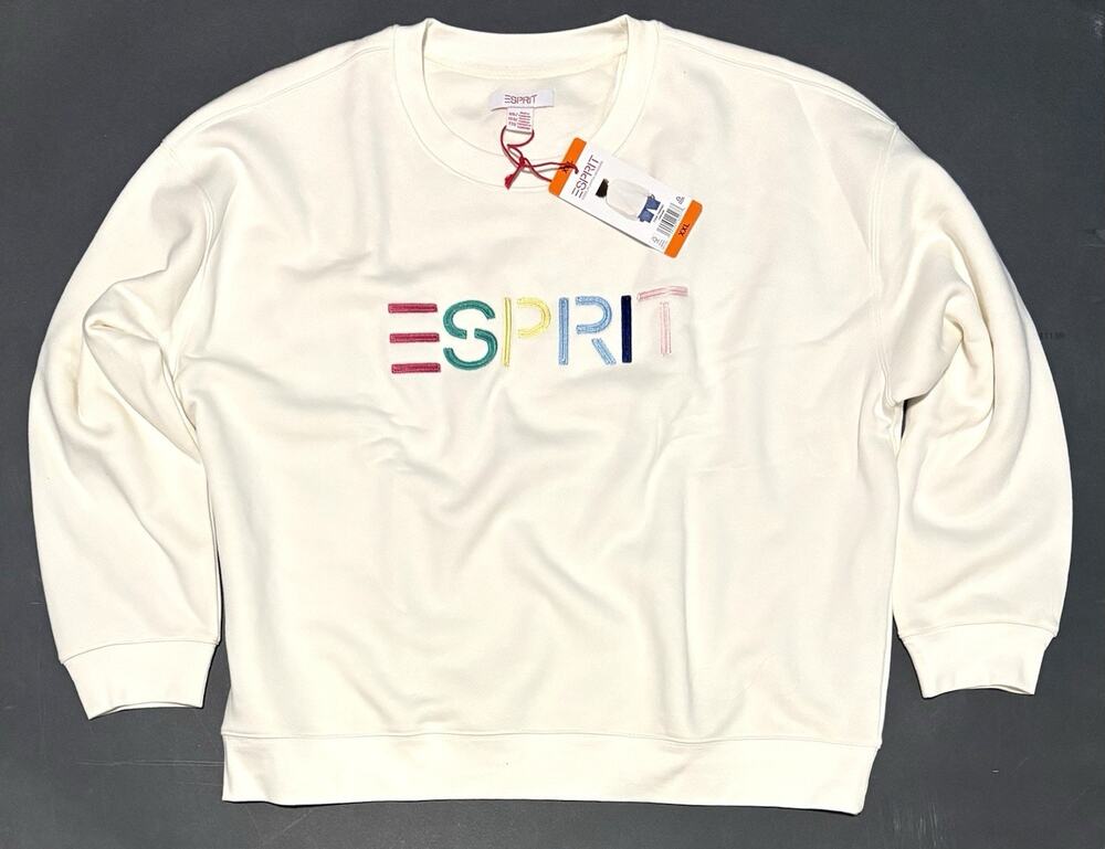 Esprit Costco Crewneck Sweatshirt Womens Sz XXL Cream Ivory Retro Logo NWT 2XL